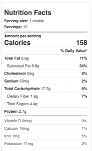 nutrition facts for crispy oatmeal cookies